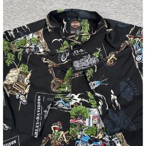 Harley Davidson Tori Richard Hawaiian Shirt Mens XL Black Motorcycle USA Made